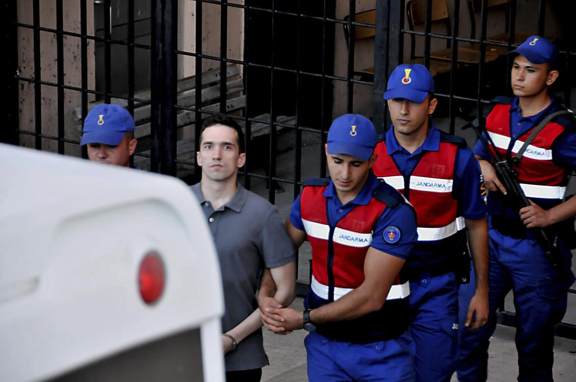 Turkey has released from prison two Greek soldiers, including Aggelos Mitretodis, above, held since March 1 for allegedly illegally crossing the border between the two countries. (AP Photo )