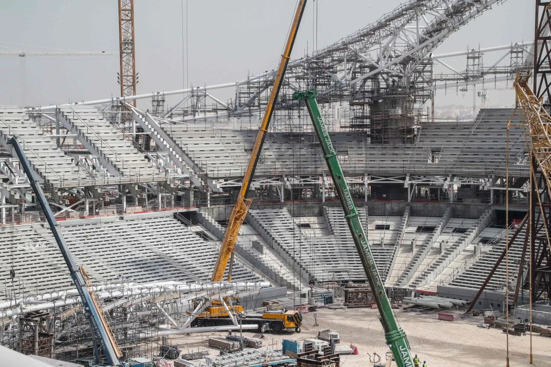 Construction work at the Al-Wakrah Stadium, a $575 million (465 million euros) World Cup venue seating 40,000 designed by celebrated Iraqi-British architect Zaha Hadid, some 15 kilometers on the outskirts of the Qatari capital Doha. (File photo / AFP / Karim Jaafar)
