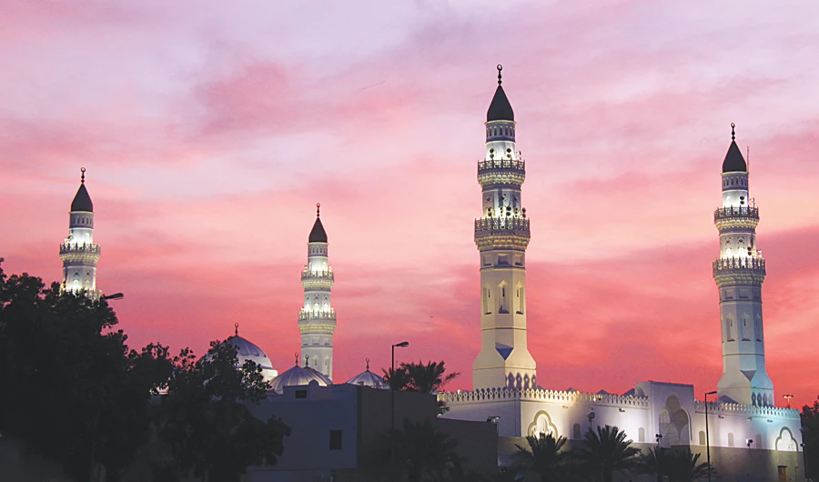 Masjid Quba in Madinah is a favorite destination for Hajj pilgrims, according to tour guides. Below: The Cave of Hira, Al-Baqi’ cemetery and the Prophet’s Chamber allow visitors to step back in time. (Getty Images)