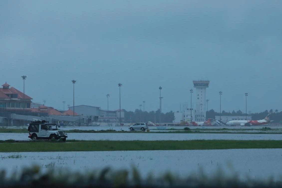 Flights in and out of Kochi’s International airport were canceled for three days with its aprons flooded from the severe monsoon. (AFP)