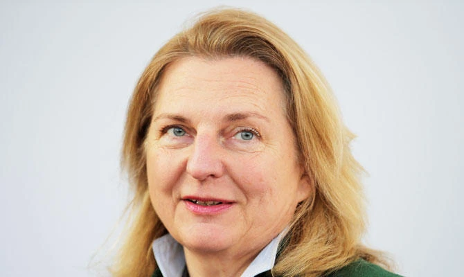 Austria's Foreign Minister Karin Kneissl addresses the media before a two-day cabinet meeting in Seggau, Austria, in this January 5, 2018 photo. (REUTERS)