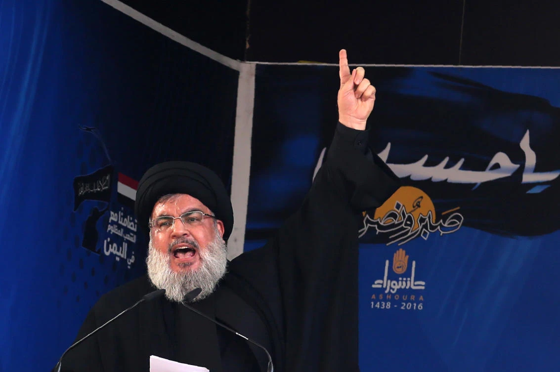 Lebanon’s Shiite movement Hezbollah’s leader Hassan Nasrallah is said to have met with members of the Houthi militia. (AFP/File/Patrick Baz)