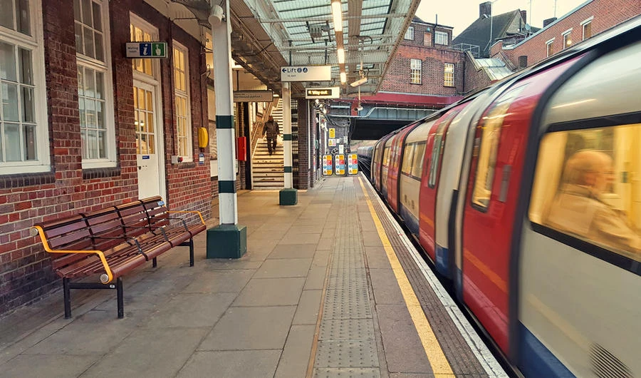 Underground subway station of Kingsbury, train approaching in London. (Shutterstock photo)
