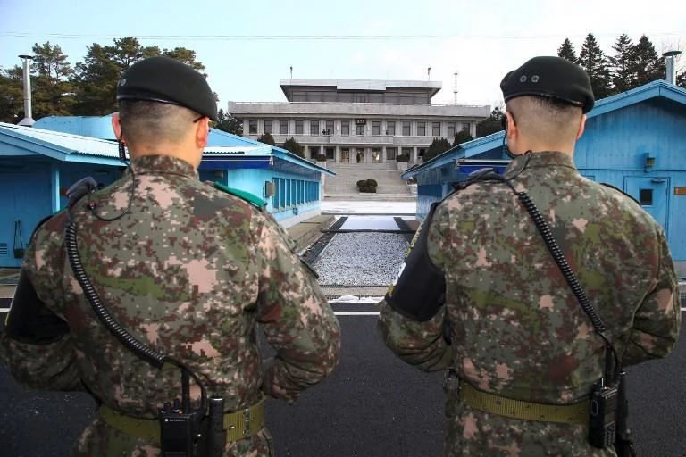 South Korean soldiers stand guard at the border truce village of Panmunjom in the Demilitarized Zone dividing the two Koreas. (AFP)
