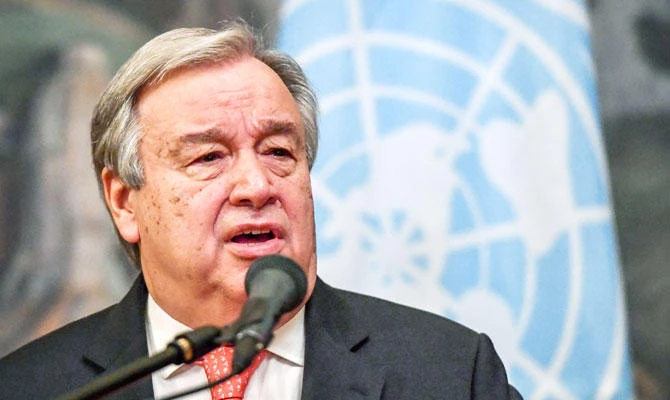 In this file photo taken on June 21, 2018 UN Secretary General Antonio Guterres speaks during a press conference after his meeting with Russian Foreign Minister in Moscow. (AFP)