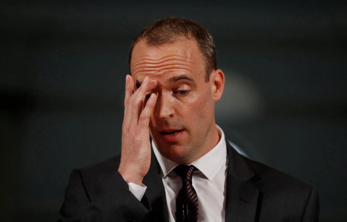 Britain’s Secretary of State for Exiting the European Union, Dominic Raab delivers his speech outlining the government’s plans for a no-deal Brexit in London, Britain. Aug 23, 2018. (Reuters)