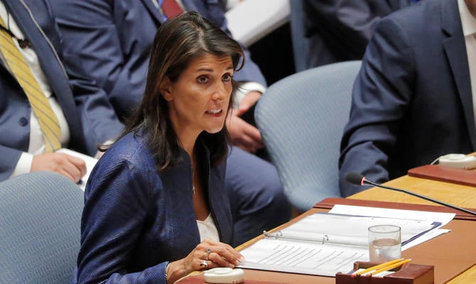 US Ambassador to the United Nations Nikki Haley speaks during a United Nations Security Council meeting in New York City on August 23, 2018. (REUTERS/Lucas Jackson)