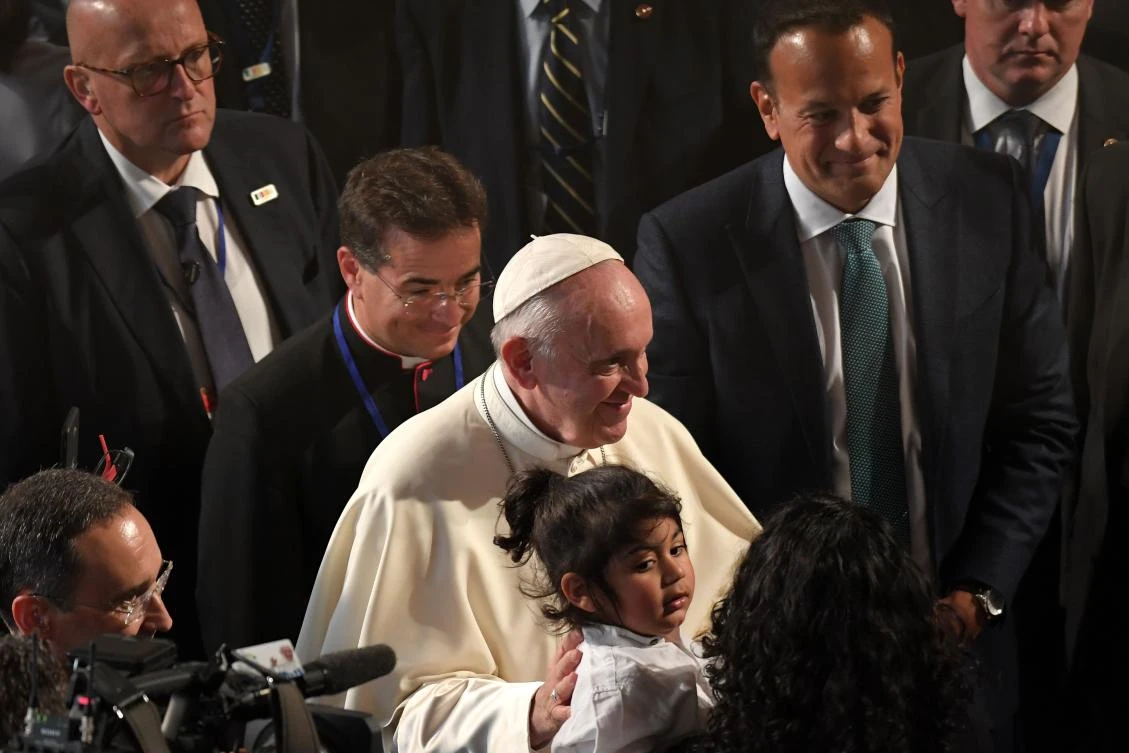 Pope Francis leaves St Patricks Hall in Dublin Castle in Dublin on August 25, 2018, during his visit to Ireland to attend the 2018 World Meeting of Families. (AFP)