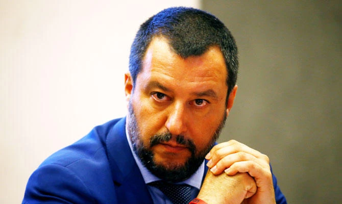 Italy's Interior Minister Matteo Salvini looks on during a news conference in Rome, Italy, on June 20, 2018. (REUTERS)
