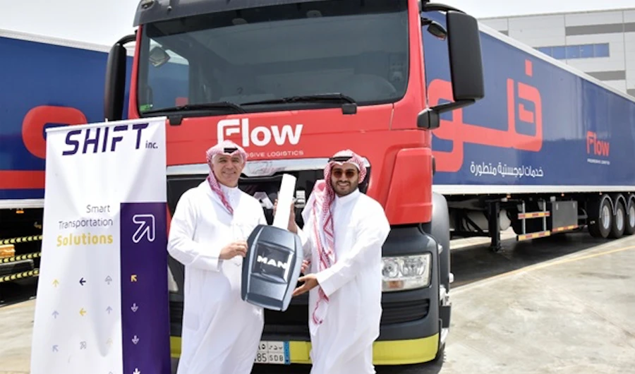 Ali Alireza, managing director of Hajji Husein Alireza, and Khalid G Al-Sulaiman, group head of Flow Progressive Logistics, attended the delivery ceremony at KAEC.