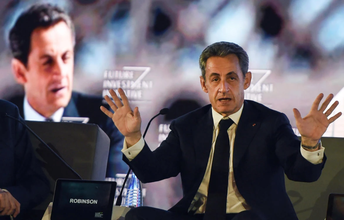 Former French president Nicolas Sarkozy delivers a speech during the Future Investment Initiative (FII) conference held in the Saudi capital Riyadh on October 26, 2017. (AFP)