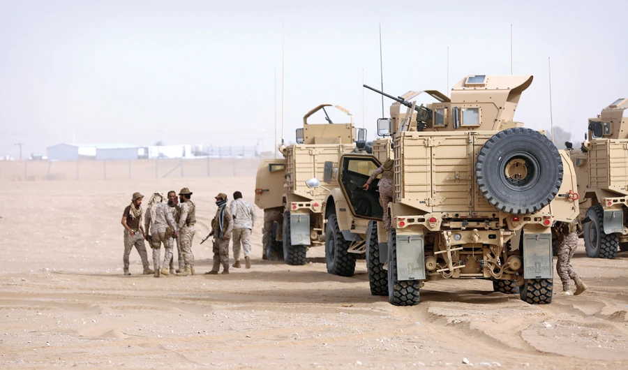 Saudi security forces keep watch along the border with Yemen in the Al-Khubah area in the southern Jazan province. (AFP/File)