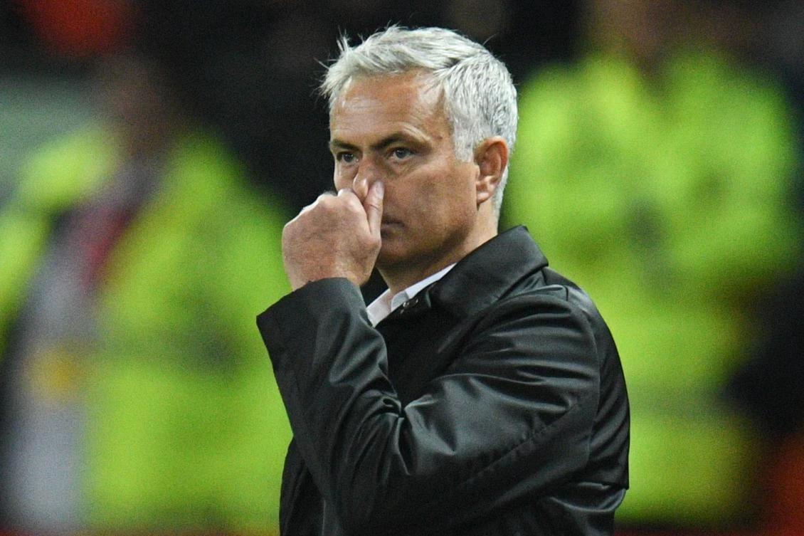 Manchester United's Portuguese manager Jose Mourinho gestures from the touchline after the final whistle in the English Premier League football match between Manchester United and Tottenham Hotspur at Old Trafford. (AFP)