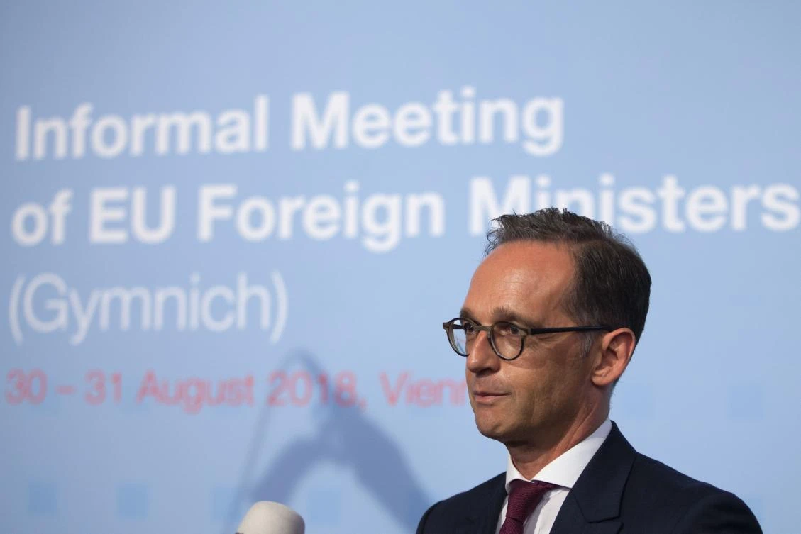 German Foreign Minister Heiko Maas gives a statement prior to an informal meeting of EU — Foreign Ministers (Gymnich) in Vienna, Austria, on August 30, 2018. (AFP)