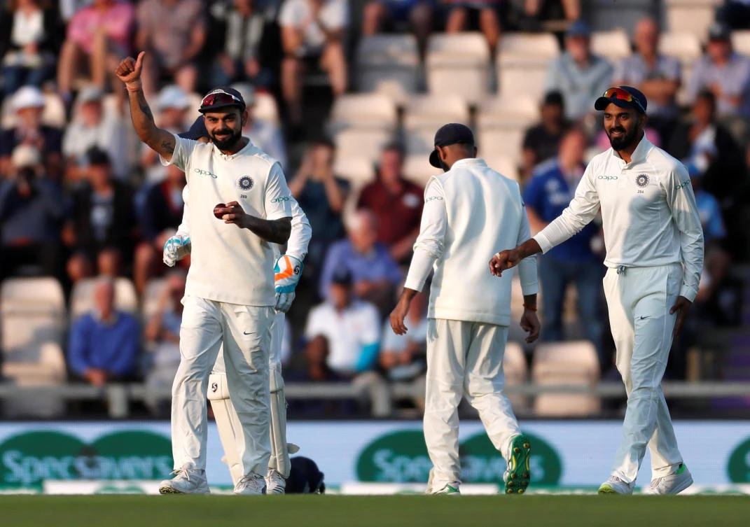 India's Virat Kohli gestures at the end of play at Southampton after India finished the day with a small lead over England. (Action Images via Reuters)
