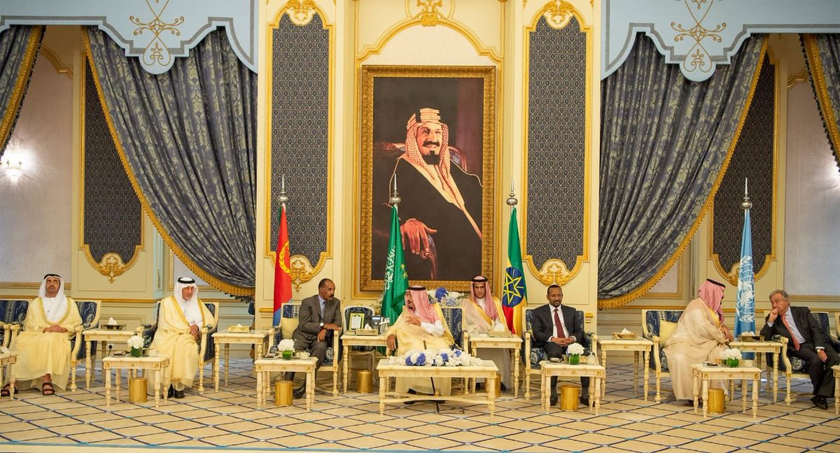 Saudi Arabia’s King Salman, Eritrean President Isaias Afwerki and Ethiopia’s Prime Minister Abiy Ahmed in Jeddah. (SPA)