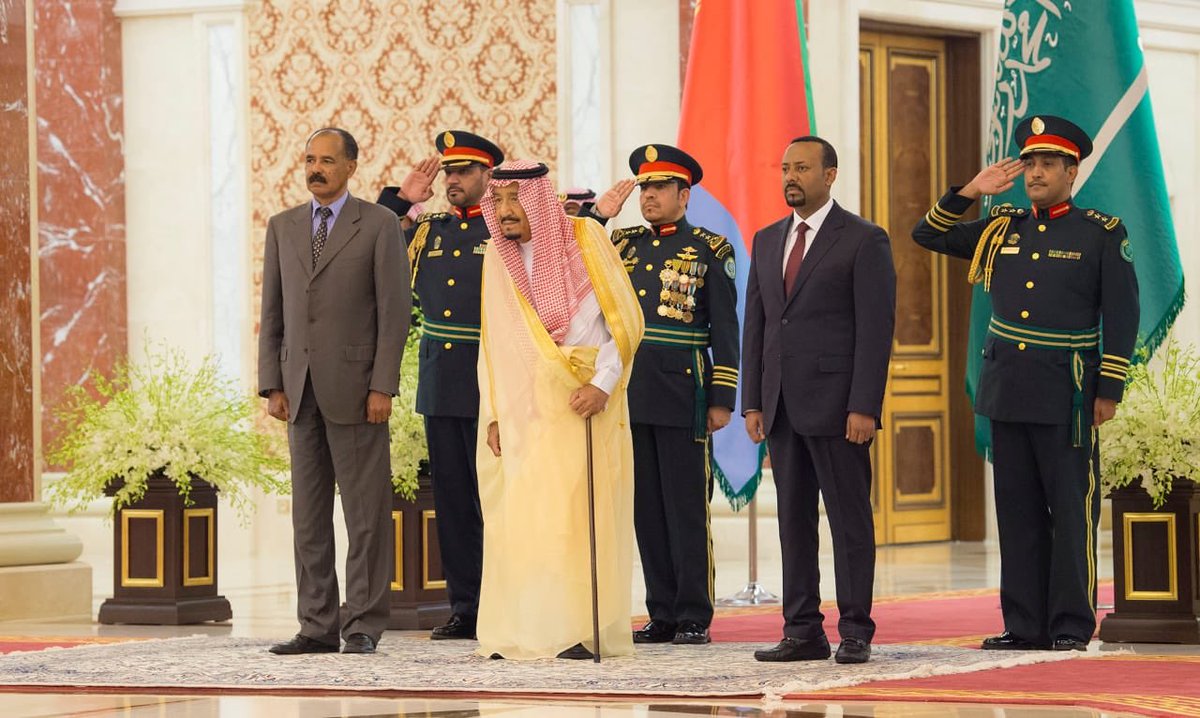 Saudi Arabia’s King Salman, Eritrean President Isaias Afwerki and Ethiopia’s Prime Minister Abiy Ahmed in Jeddah. (SPA)