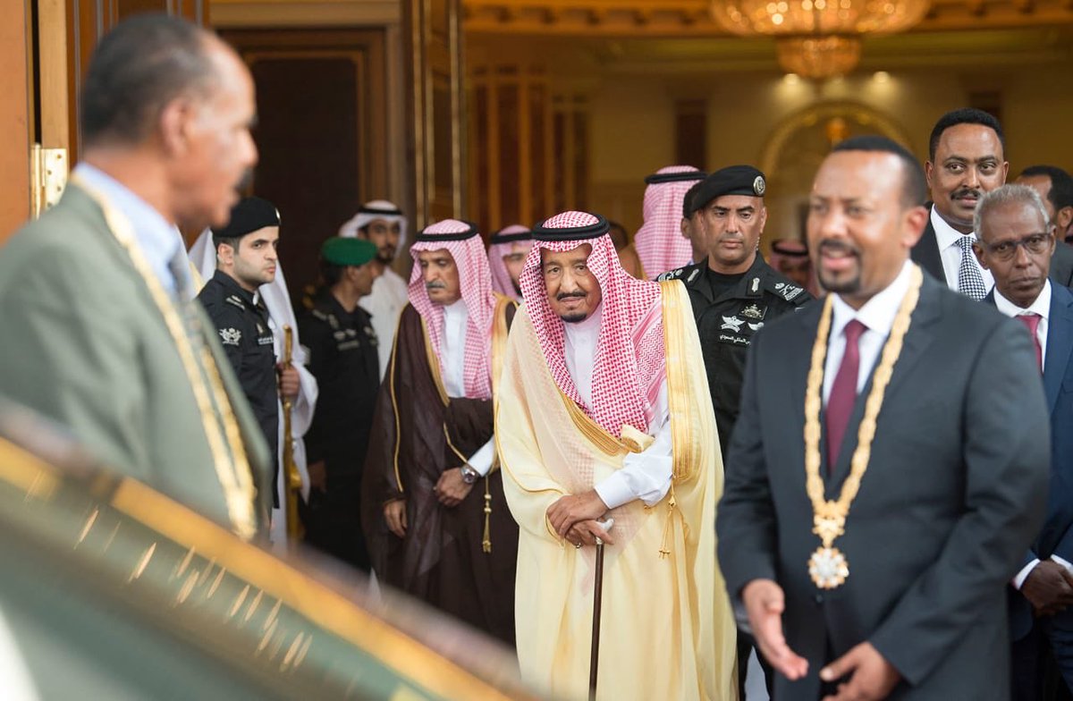 Saudi Arabia’s King Salman, Eritrean President Isaias Afwerki and Ethiopia’s Prime Minister Abiy Ahmed in Jeddah. (SPA)