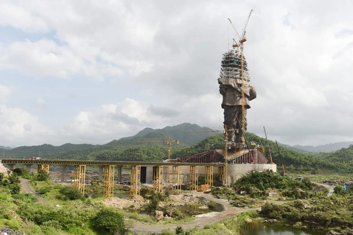 The 182-meter-high tribute to independence icon Sardar Vallabhbhai Patel in Gujarat state will be the first to dwarf the Spring Temple Buddha in China. (AFP)