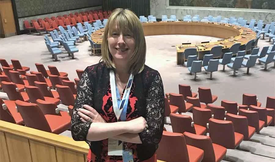 Prof. Fionnuala Ní Aoláin, UN Special Rapporteur on Counter Terrorism and Human Rights, is seen at the UN Security Council chamber. (Twitter photo)