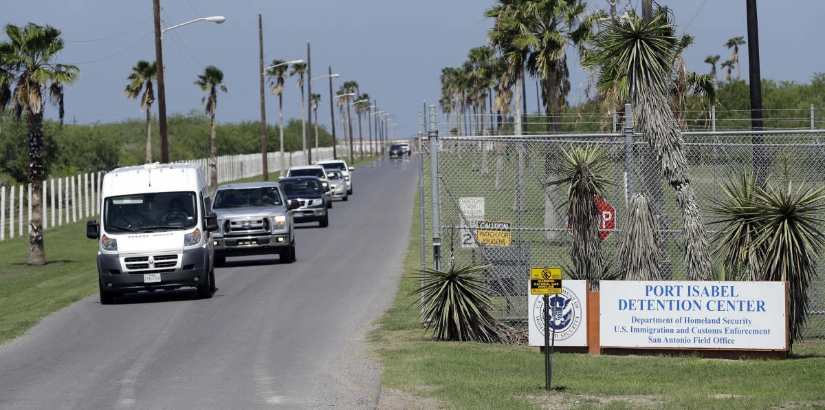 In this June 26, 2018, file photo, vehicles leave the Port Isabel Detention Center, which holds detainees of the US Immigration and Customs Enforcement in Los Fresnos, Texas. (AP)