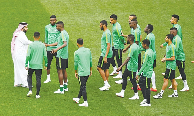 Turki Al-Sheikh with the Green Falcons. (AFP)