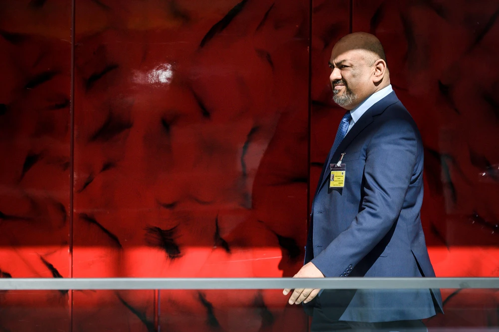 Yemen’s foreign minister Khaled Al-Yamani walks to a meeting with UN special envoy on Yemen at a hotel on September 7, 2018 in Geneva. (AFP)
