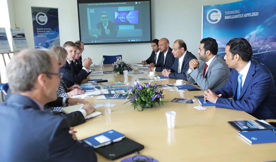 Abdul Hakim bin Mohammed Al-Tamimi, chairman of the GACA, meets with Cranfield University officials on Saturday. (SPA)
