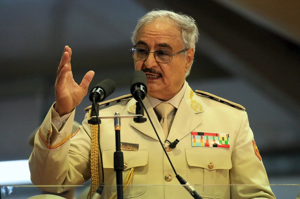 Khalifa Haftar threatened to “spread” war to neighbouring Algeria. (File/AFP)