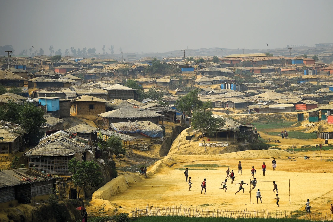 Rohingya refugees play football at Kutupalong camp in Cox's Bazaar, Bangladesh. (Files/Reuters)