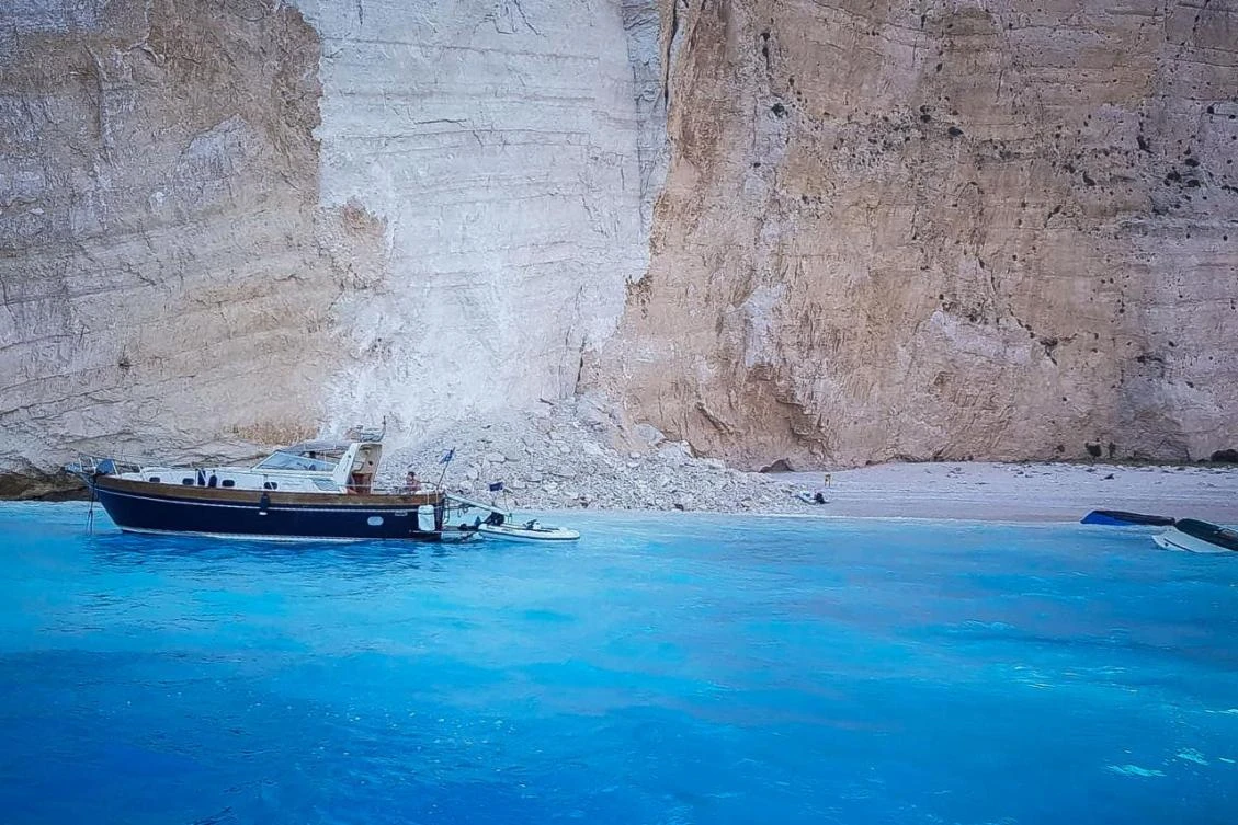 The pristine Navagio beach, on the island of Zante, following the rockslide. (Reuters)