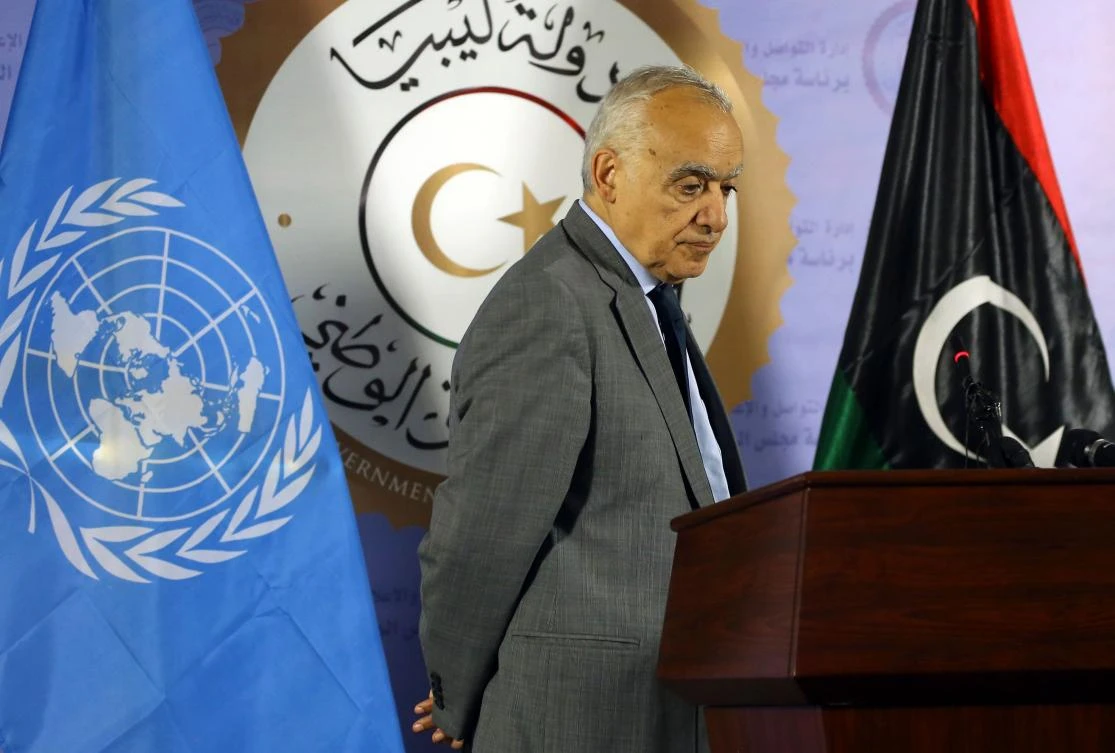 Ghassan Salame, UN special envoy for Libya and head of the UN Support Mission in Libya (UNSMIL), speaks during a press conference at the Prime Minister's office in the capital Tripoli, on September 12, 2018. (AFP)