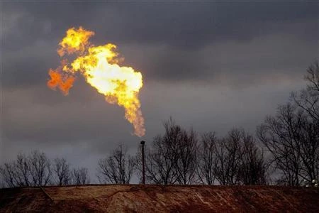 A gas flare burns at a fracking site in rural Bradford County, Pennsylvania. (Reuters)