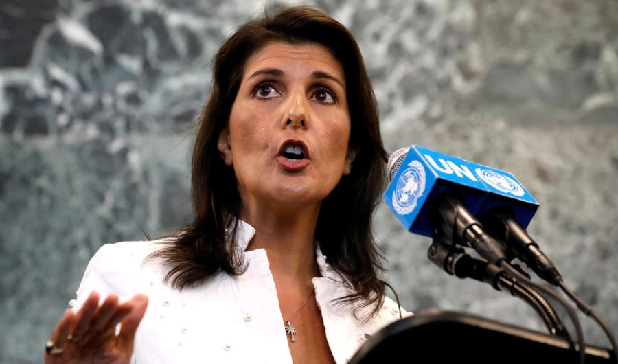 US Ambassador to the United Nations Nikki Haley speaks at a press briefing at UN headquarters in New York City on July 20, 2018. (REUTERS/Brendan McDermid/File Photo)