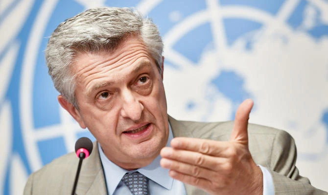 United Nations (UN) High Commissioner for Refugees Filippo Grandi attends a press conference on September 10, 2018 in Geneva after his UNHCR/OCHA joint mission visit to Afghanistan and Pakistan. (AFP)