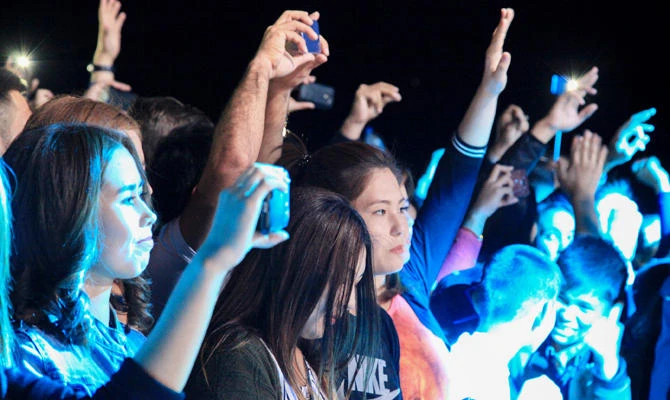Revellers attend the Stihia electronic music festival in the town of Muynak on September 14, 2018. (AFP)
