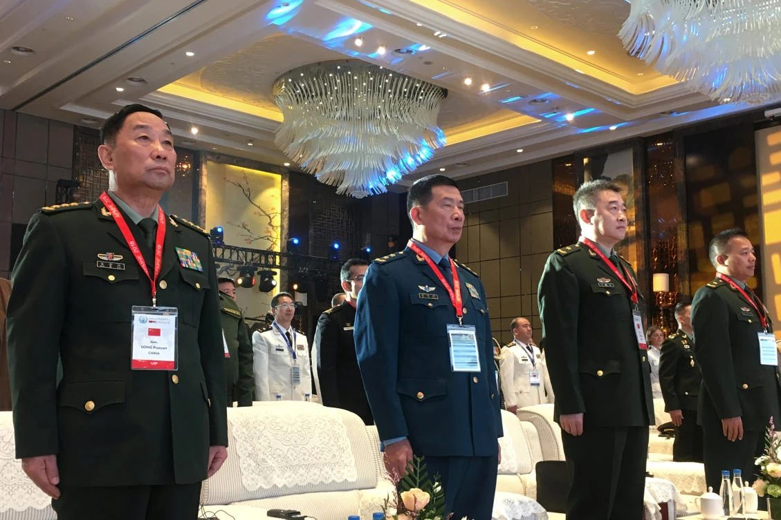 General Song Puxuan (L), head of China's Central Military Commission's Logistics Support Department and other Chinese delegates attend the opening ceremony of the Asia Pacific Military Health Exchange 2018, in Xian, Shaanxi province, China September 17, 2018. (Reuters)