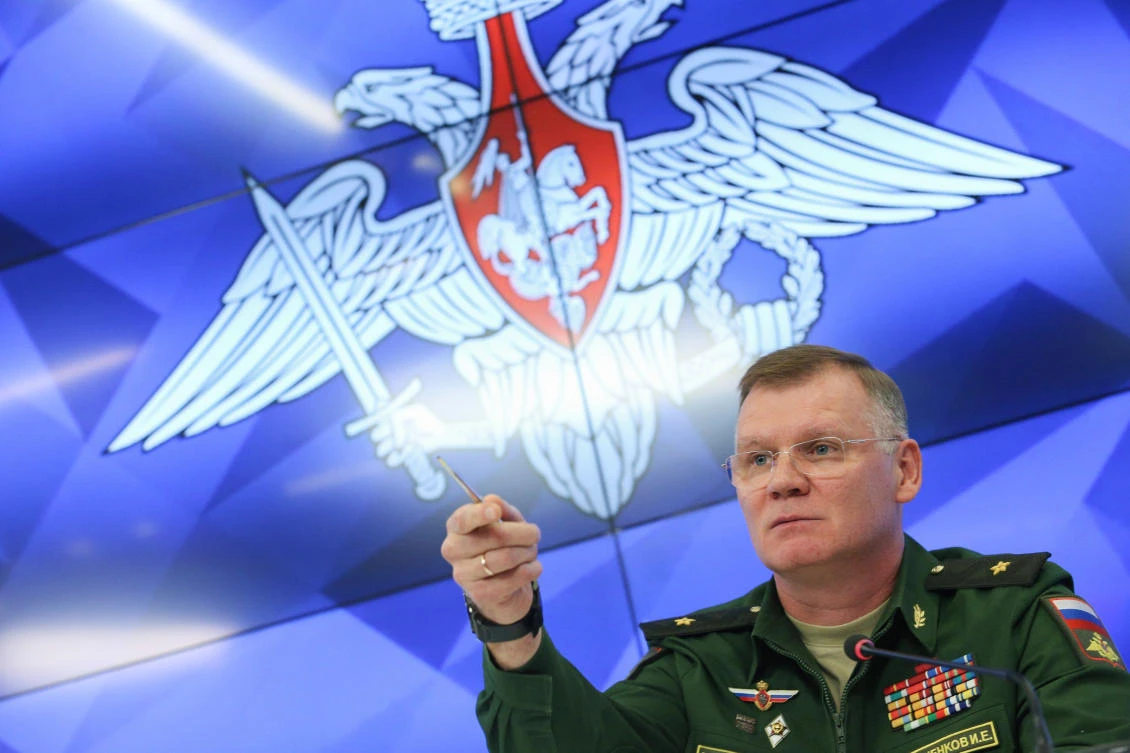 Defense Ministry spokesman Maj. Gen. Igor Konashenkov speaks to the media during a press conference, in Moscow, Russia, Monday, Sept. 17, 2018. (AP)