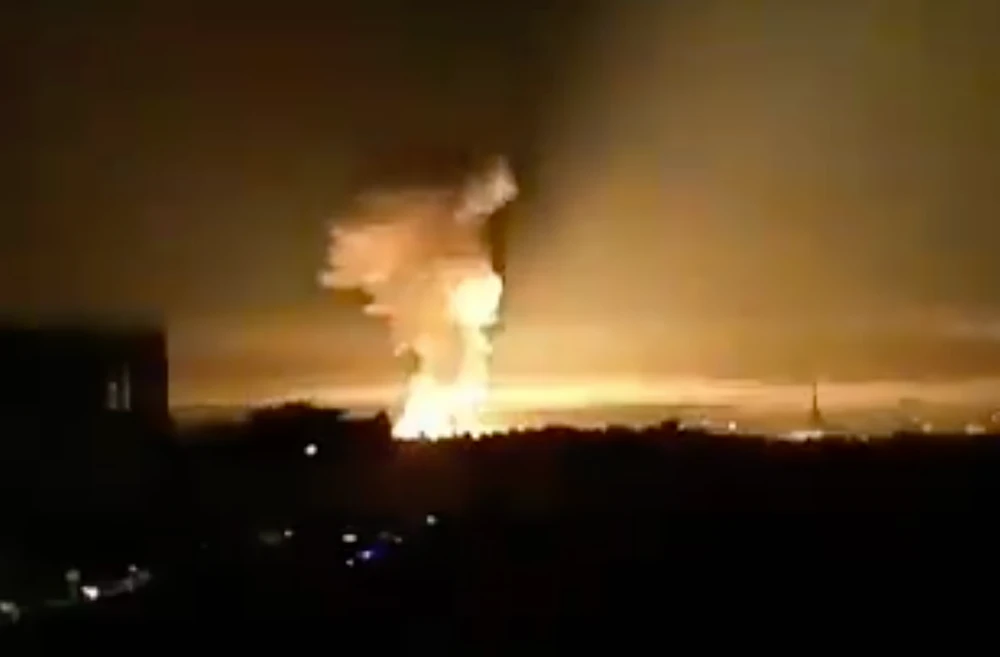 A screengrab from a video showing a large explosion near Latakia, Syria, on Monday night. (Twitter)