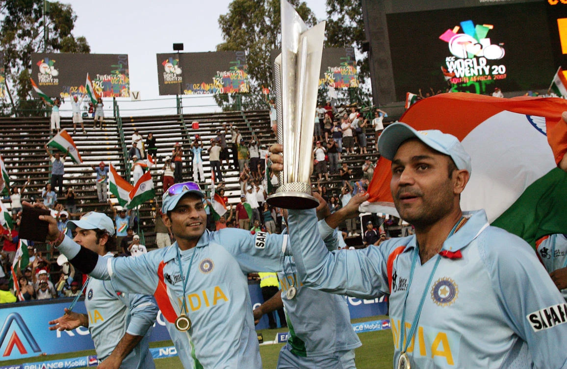 India celebrate their memorable World Twenty20 win over Pakistan in 2007. (AFP)
