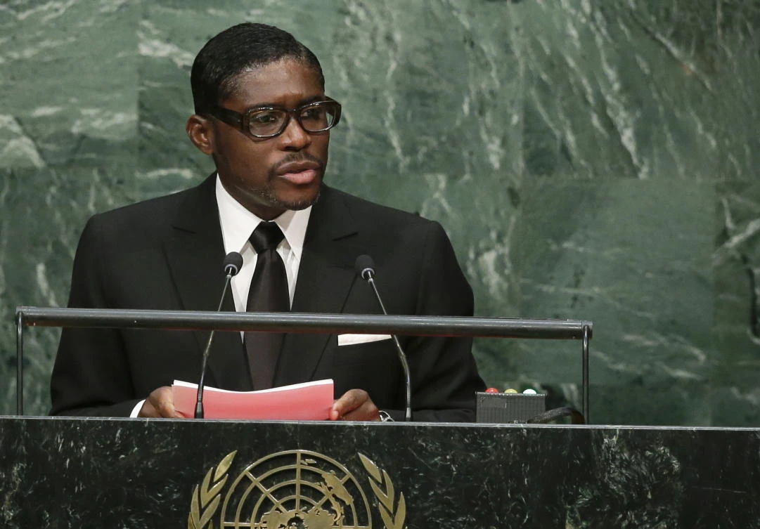 Teodoro Nguema Obiang Mangue, vice president of Equatorial Guinea addresses the UN in New York. Equatorial Guinea has accused Brazilian authorities of conducting an illegal search and seizure of the contents of suitcases belonging to a delegation that included the African country’s vice president. (AP Photo)