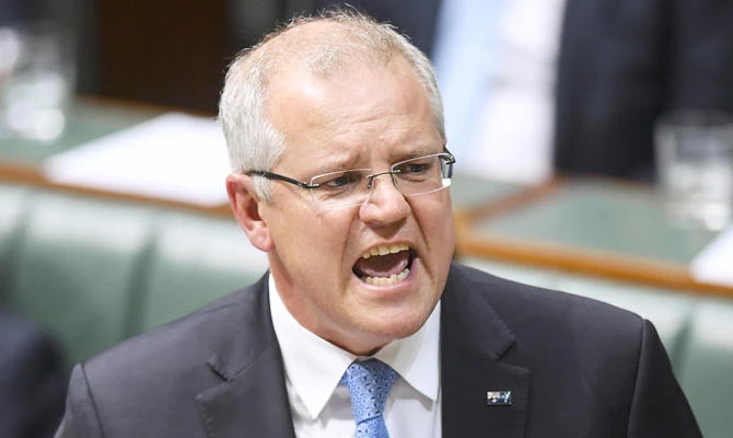 Australian Prime Minister Scott Morrison speaks in the House of Representatives at Parliament House in Canberra, Australia, September 10, 2018. (REUTERS)