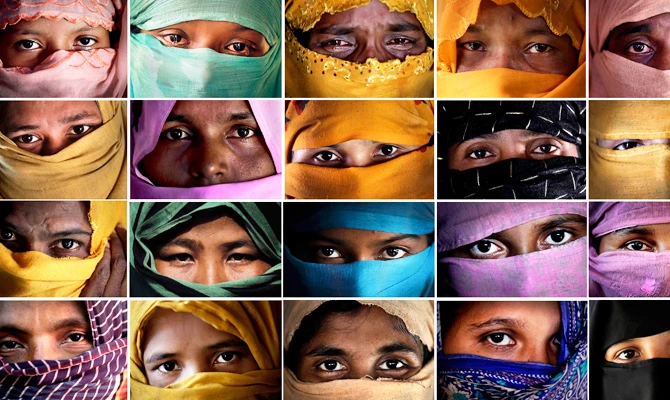 This combo photo comprises of portraits of some of the Rohingya Muslim women taken during an interview with The Associated Press in November 2017 in Kutupalong and Gundum refugee camp in Bangladesh. (AP)