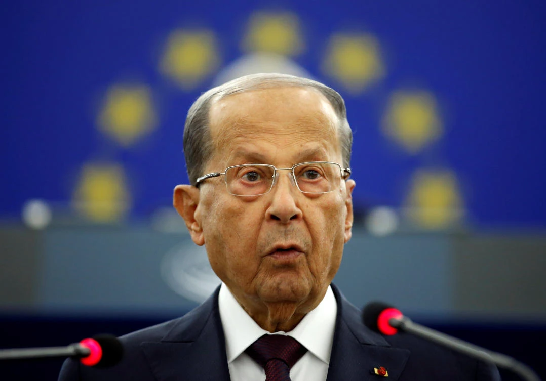 Lebanon's President Michel Aoun addresses the European Parliament in Strasbourg, France, September 11, 2018. (Reuters)