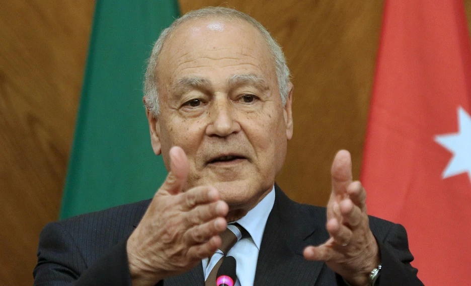 Arab League Secretary-General Ahmed Aboul Gheit gestures during a joint conference. (File/AFP)