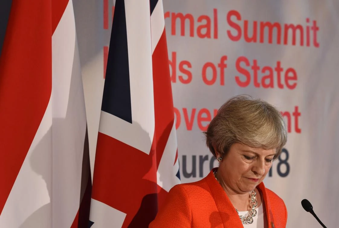 Britain's Prime Minister Theresa May addresses a press conference at the end of the EU Informal Summit of Heads of State or Government at the Mozarteum University in Salzburg. (AFP)