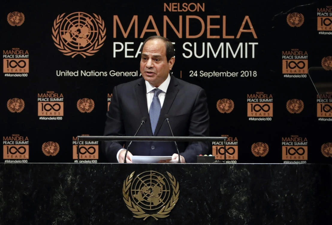 Egypt's President Abdel-Fattah El-Sissi addresses the Nelson Mandela Peace Summit in the United Nations General Assembly, at U.N. headquarters, Monday, Sept. 24, 2018. (AP)
