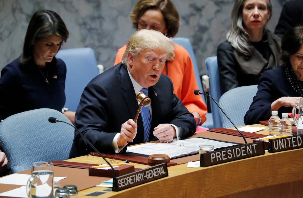 Donald Trump opened the UN Security Council meeting by outlining the threat posed by Iran. (Reuters)