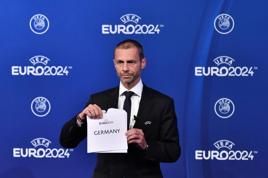 UEFA president Aleksander Ceferin announces that Germany was elected to host the Euro 2024 fooball tournament during a ceremony at the headquarters of the European football's governing body in Nyon on September 27, 2018. (AFP)