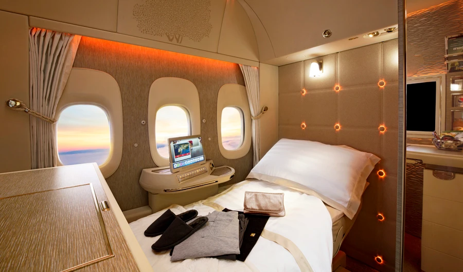 Emirates unveiled its new business class cabin featuring a new configuration on its Boeing 777-200LR aircraft, with wider seats in a 2-2-2 layout. (Photo/Supplied)